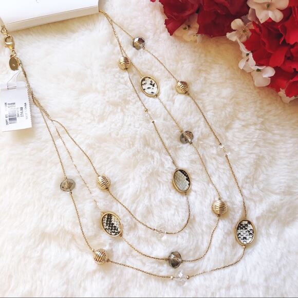 Ann Taylor Gold Snake Print Illusion Necklace - Picture 5 of 9